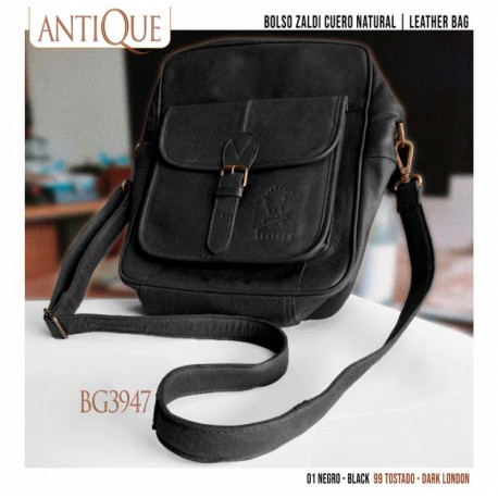 Bolso Zaldi Anitque negro cuero natural
